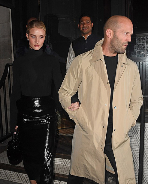 Rosie Huntington-Whiteley and Jason Statham seen leaving Gymkhana restaurant in London